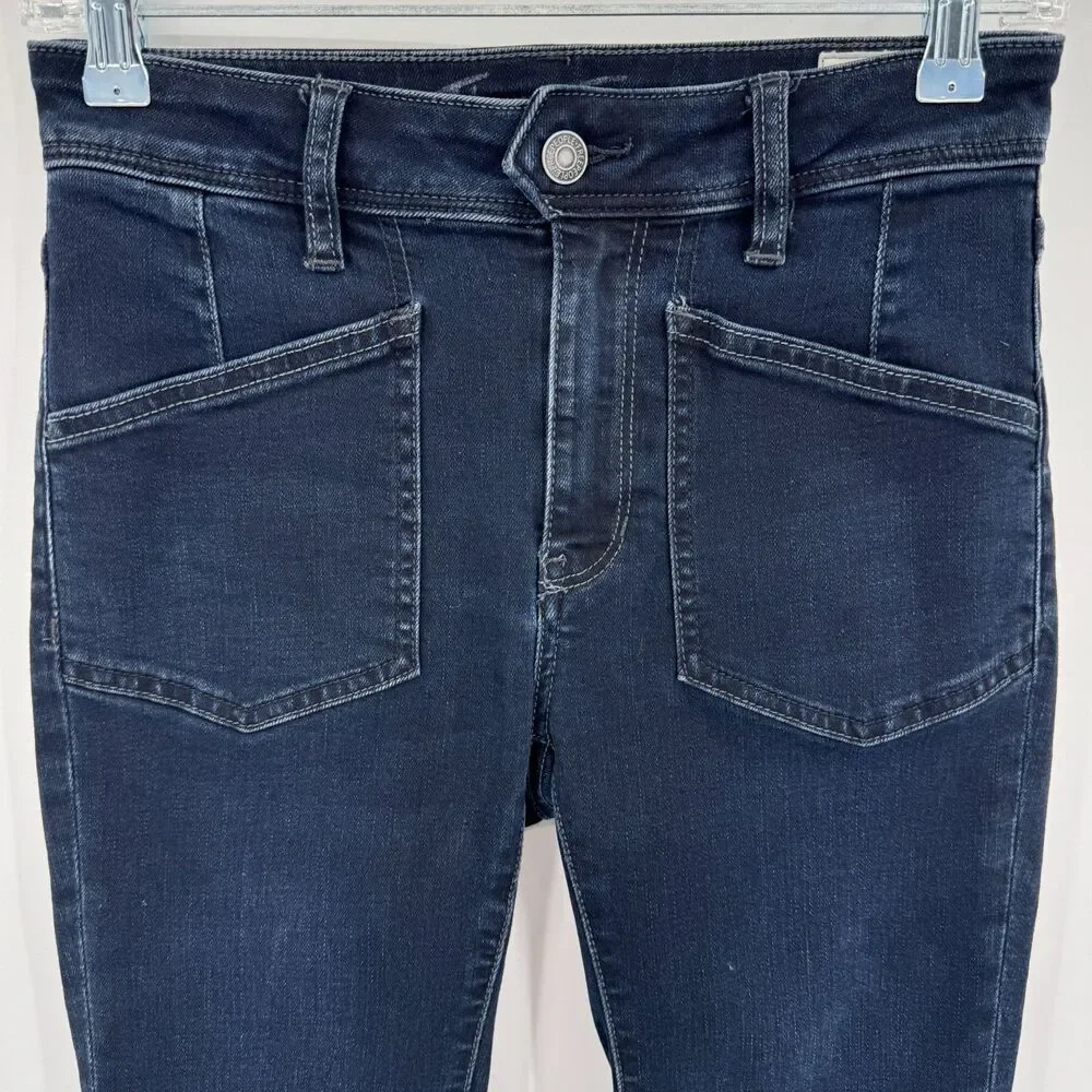 FREE PEOPLE | WE THE FREE Dark Wash Ivy Denim Pull On Raw Hem Skinny Jeans Sz 26